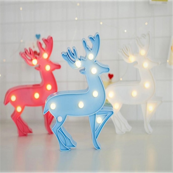 Beyaz Geyik Figürlü Led Işıklı Gece Lambası Dekoratif Aydınlatma