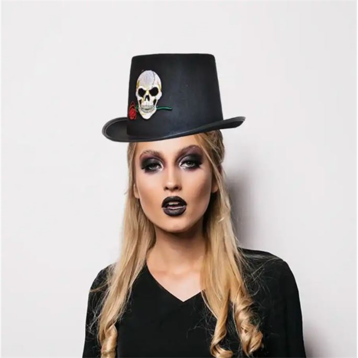 Cadılar Bayramı Silindir Kuru Kafa Figürlü Şapka