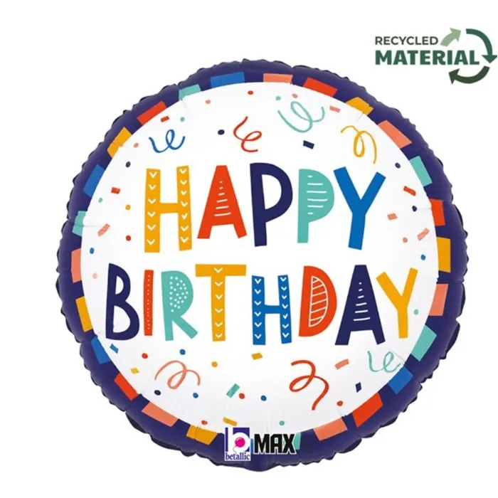 Konfetili Happy Birthday Folyo Balon