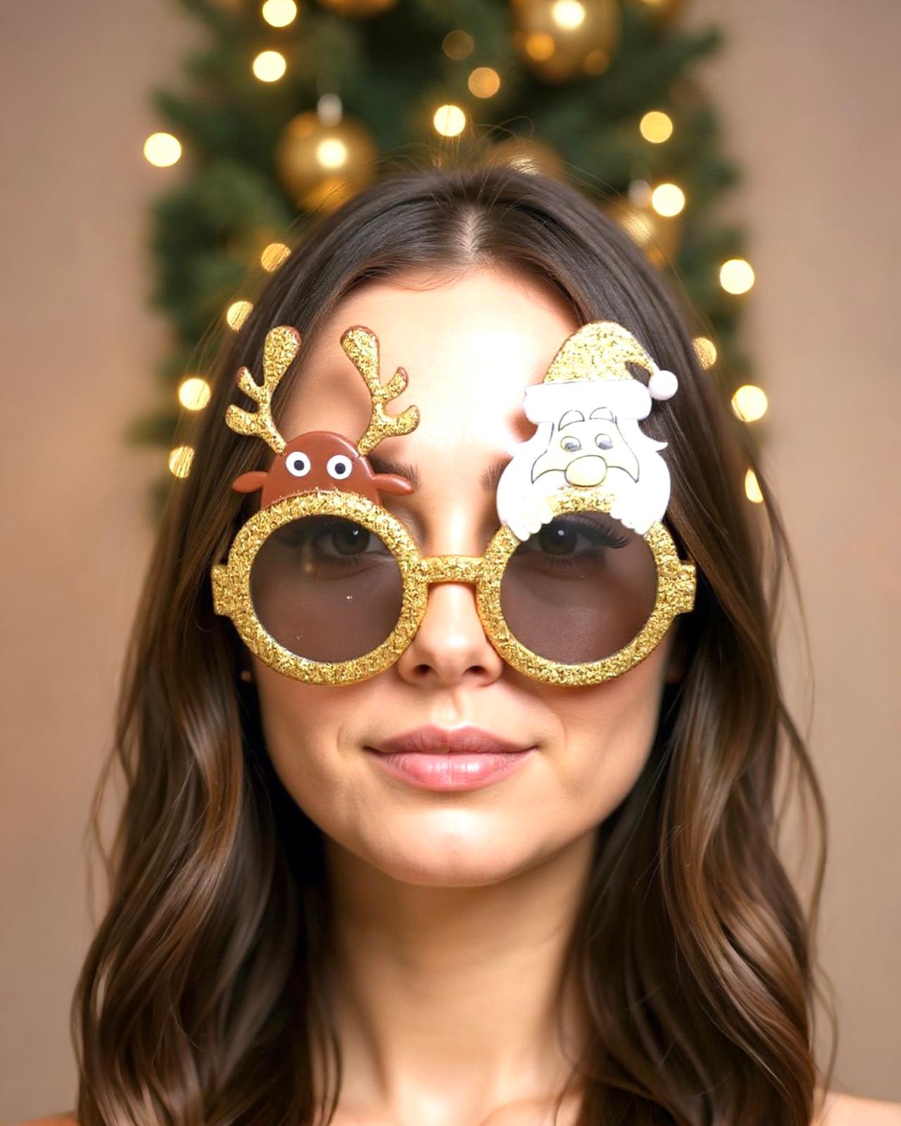 Yılbaşı Gold Renkli Geyik Parti Gözlük
