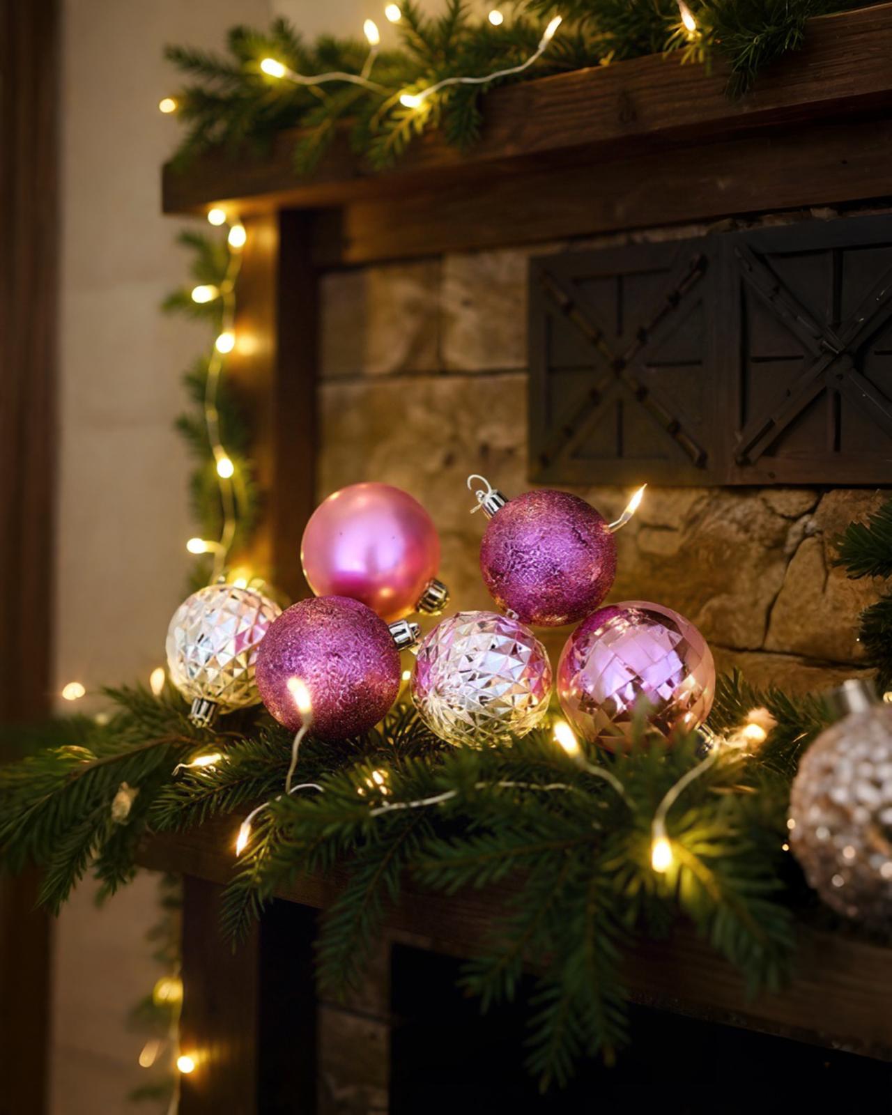 Yılbaşı Ağacı Pembe Renkli Top Süs 8 Cm