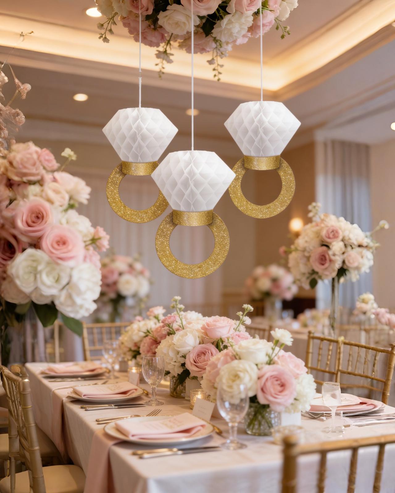 Pırlanta Yüzük Dekor Parti Süsü 3 lü Set