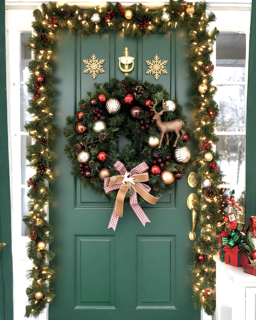 Yılbaşı Kapı Süsü Geyikli Yuvarlak Kapı Çelengi 45 cm