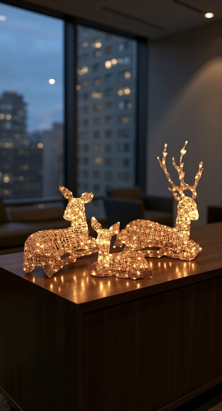 Yılbaşı 3’lü Geyik Ailesi – 375 LED – Gün Işığı | Işıklı Dekor