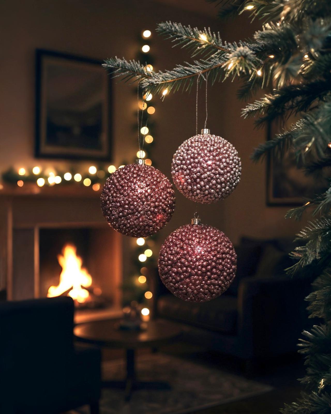 Yılbaşı Gülkurusu 3 lü Top Ağaç Süs 8 CM