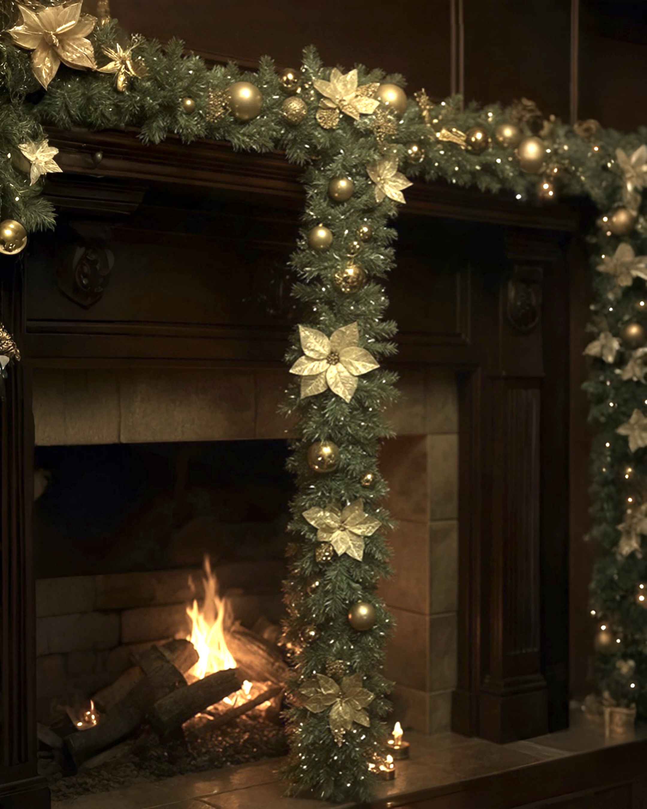 Yılbaşı Hazır Süslenmiş Gold Garland Dekor 230 CM