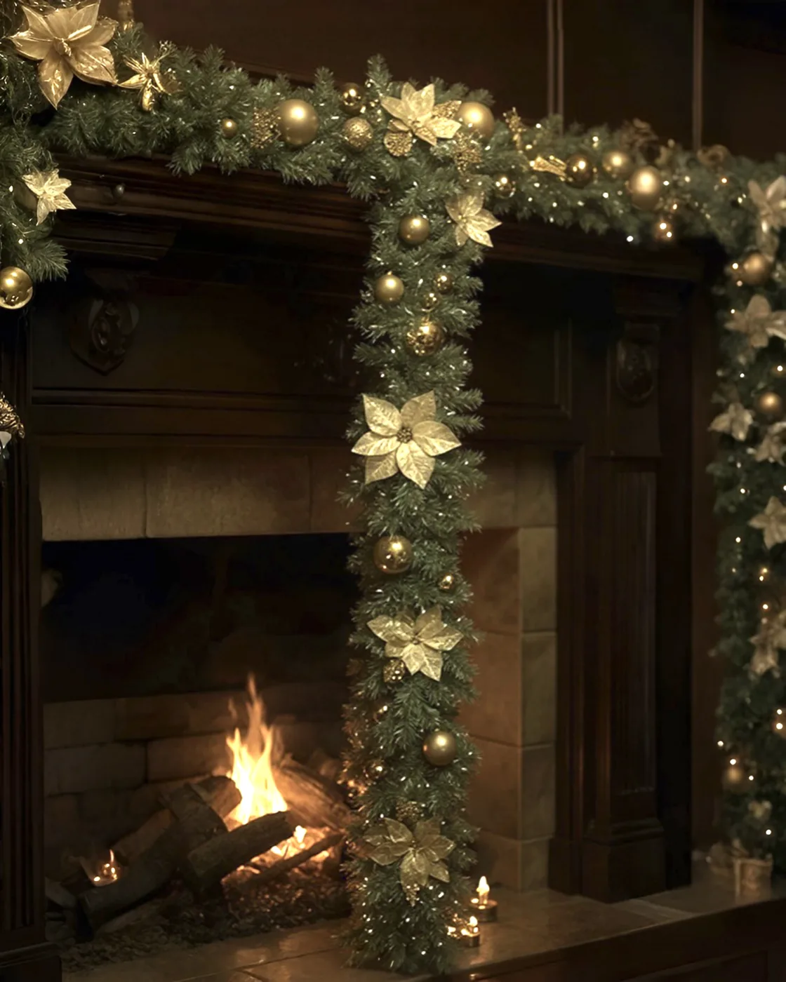 Yılbaşı Hazır Süslenmiş Gold Garland Dekor 230 CM