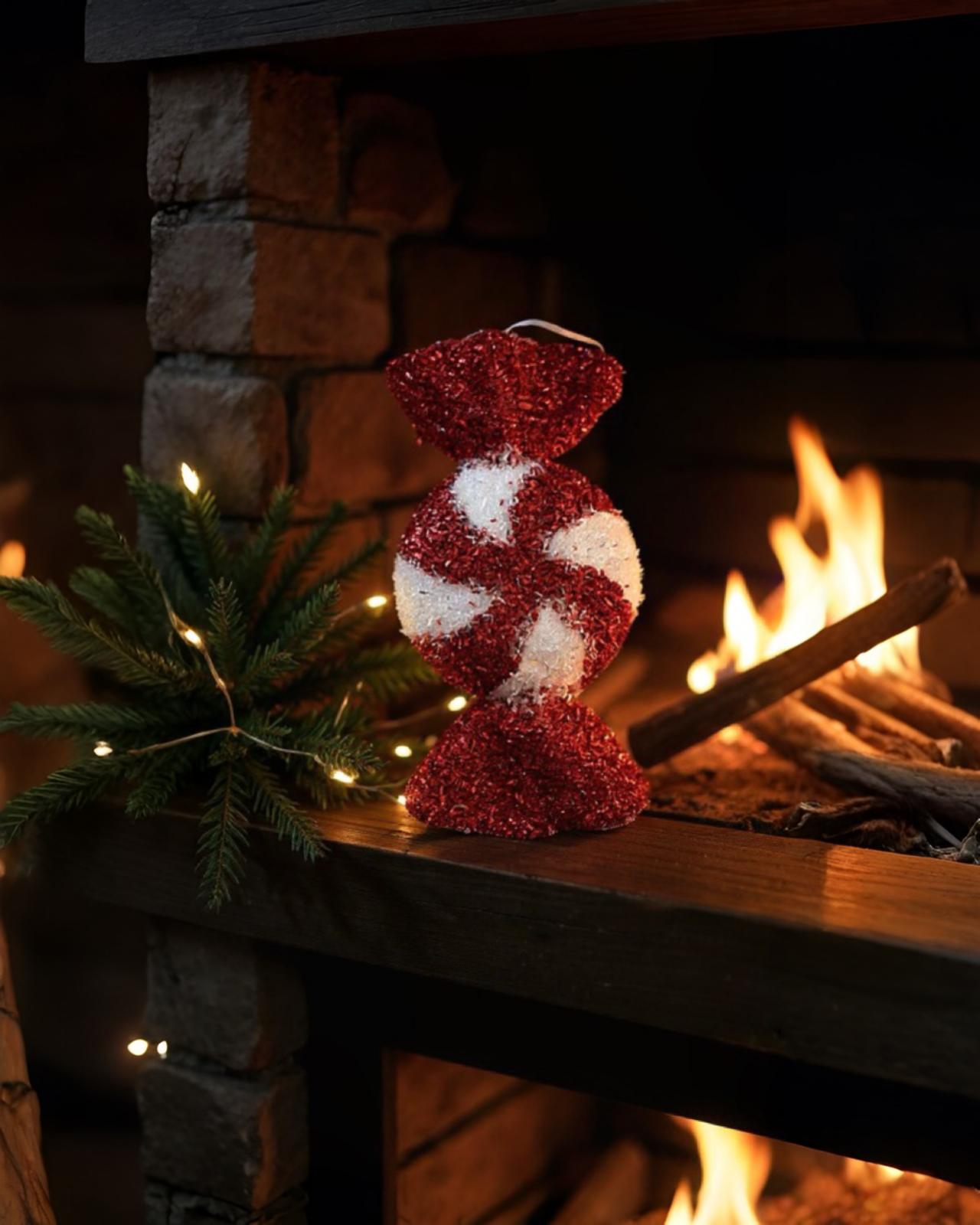 Yılbaşı Ağaç Süsü Dekoratif Simli Şeker süs 25 cm