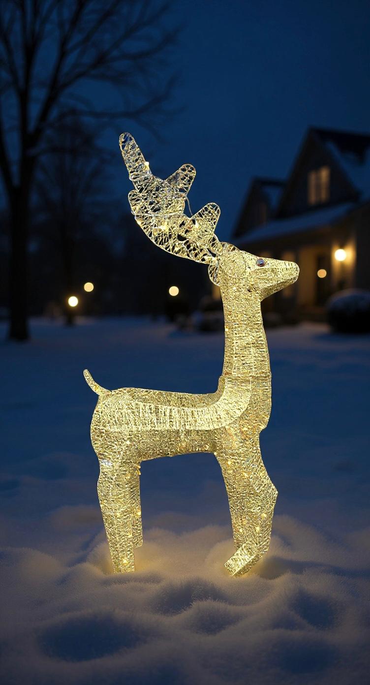 80 CM Işıklı Geyik Simli Gold  Yılbaşı Dekor Metal