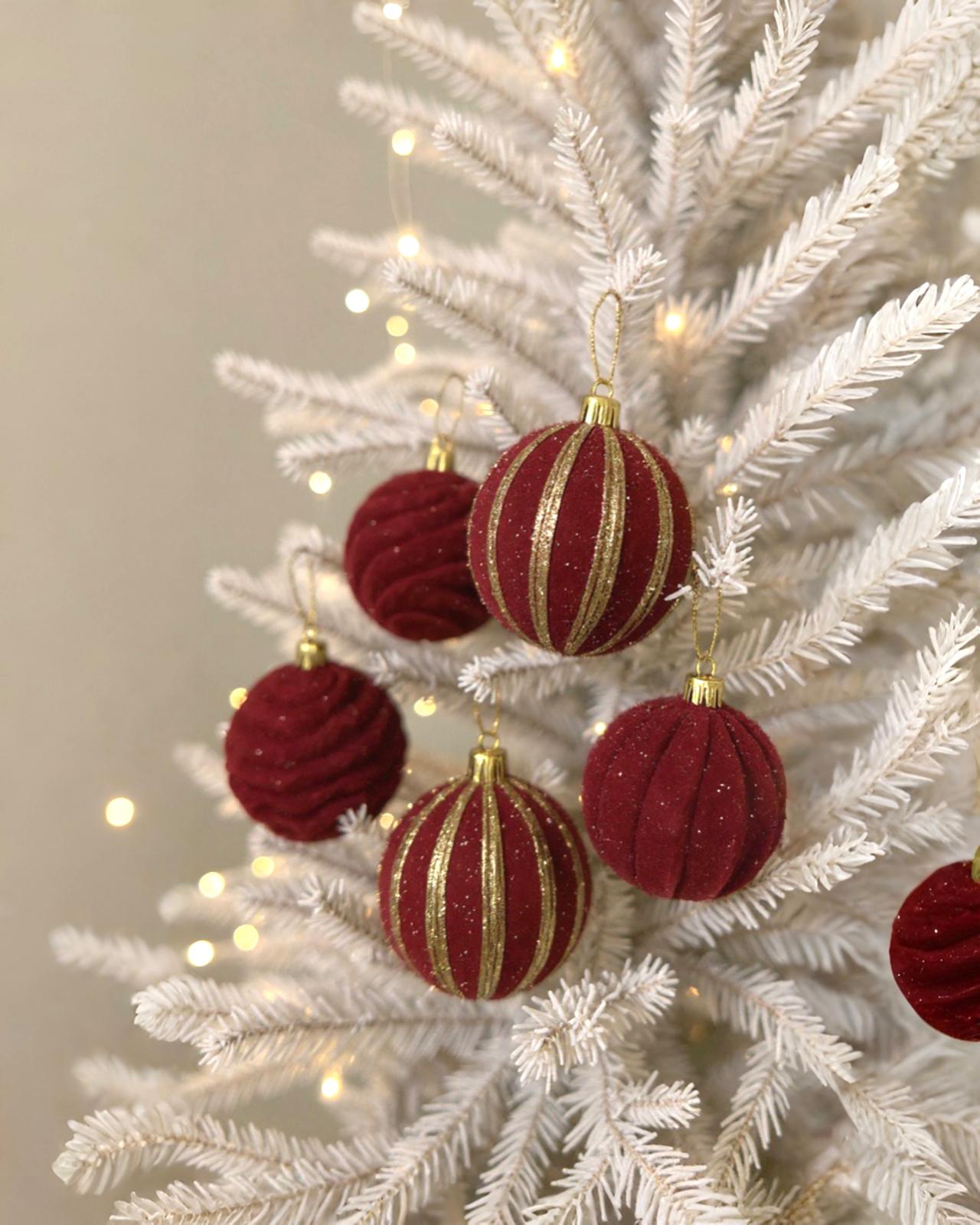 Yılbaşı Ağacı Kadife Bordo 6li Top Süs 8 cm