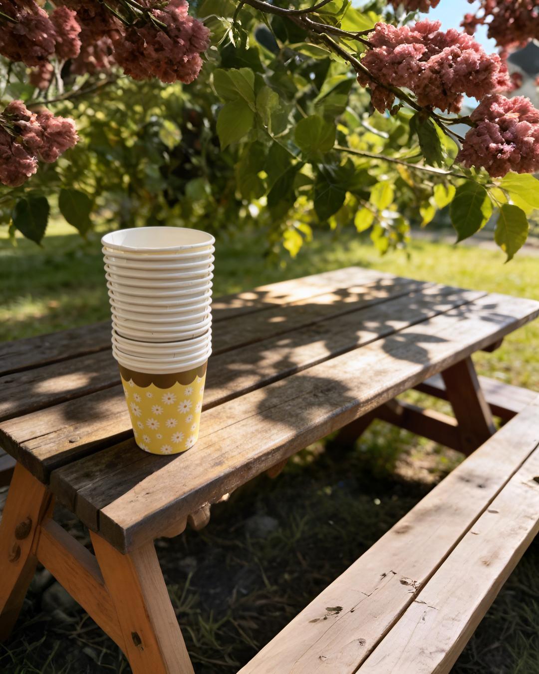 20’li Desenli Karton Bardak Seti – Sarı, Lila ve Mavi Renk Seçenekli