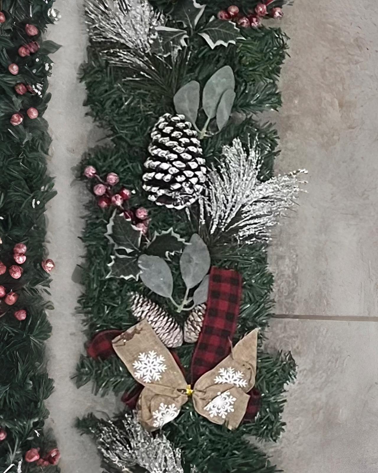 Yeşil Karlı Garland Dekor Süs Hazır Süslenmiş 230*25 CM