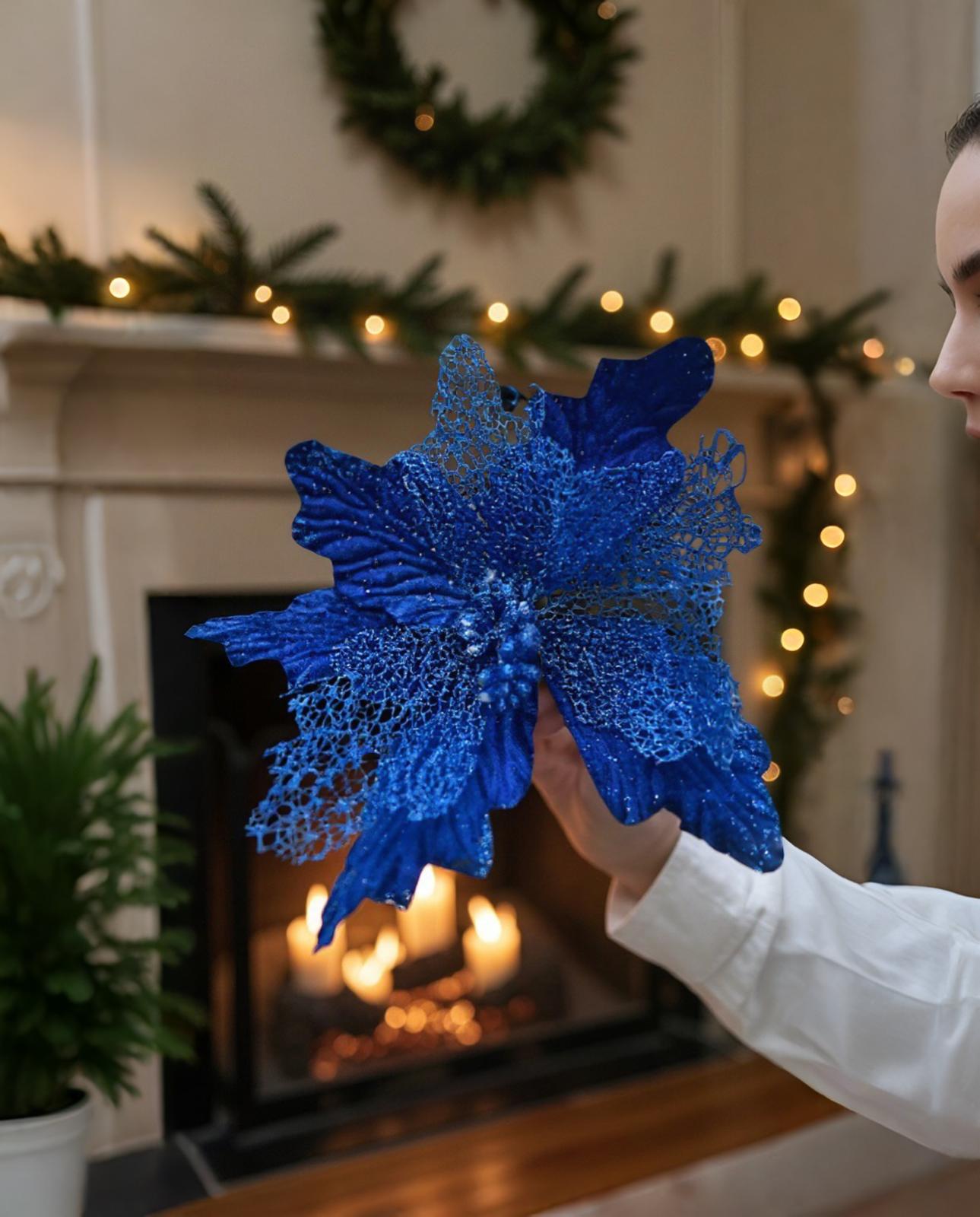 Yılbaşı Lacivert Renkli Ata Yapay Çiçek