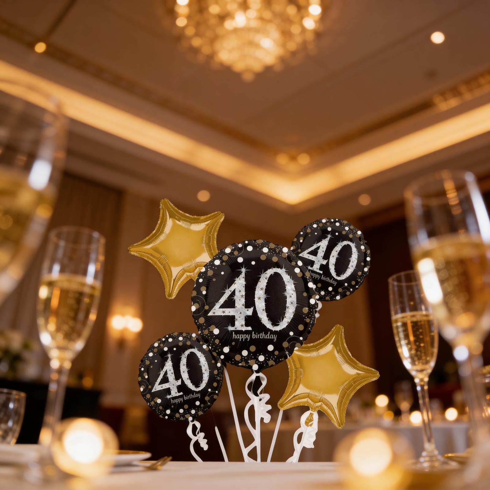 40 Yaş  Balon Demeti | Şişirilmiş Uçan Folyo Balon Buketi – İstanbul İçi Teslimat