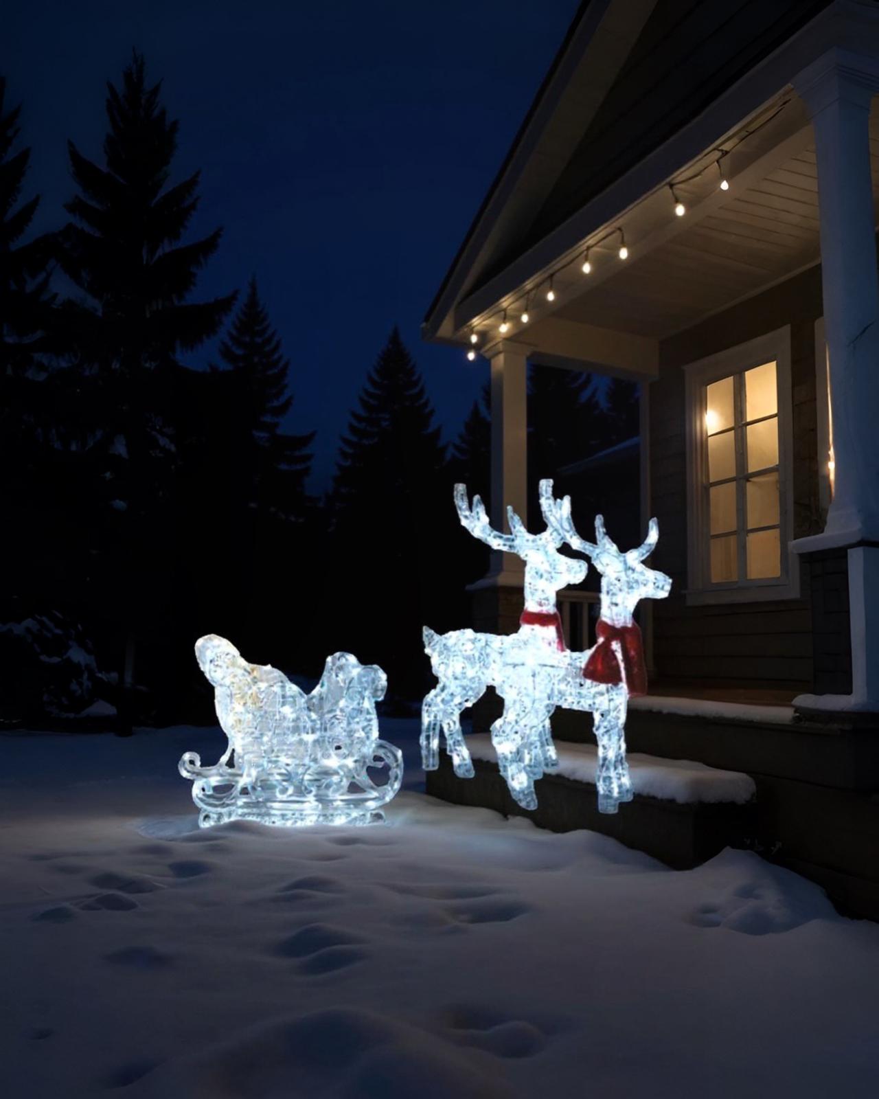 Yılbaşı Işıkllı Kızaklı 3 lÜ Geyik Seti 240 Led