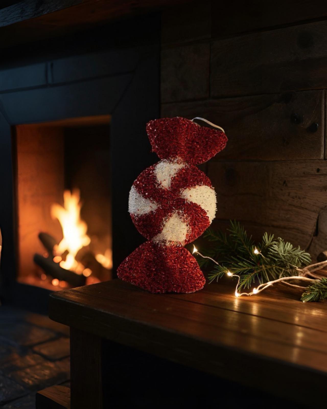 Yılbaşı Ağaç Süsü Dekoratif Simli Şeker süs 25 cm