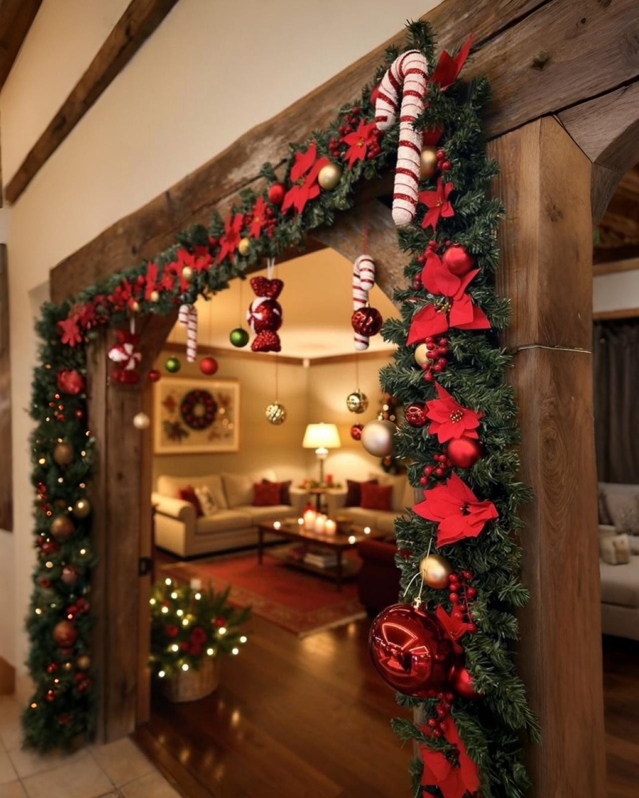 Yılbaşı Hazır Süslenmiş Kırmızı Garland Dekor 230 CM