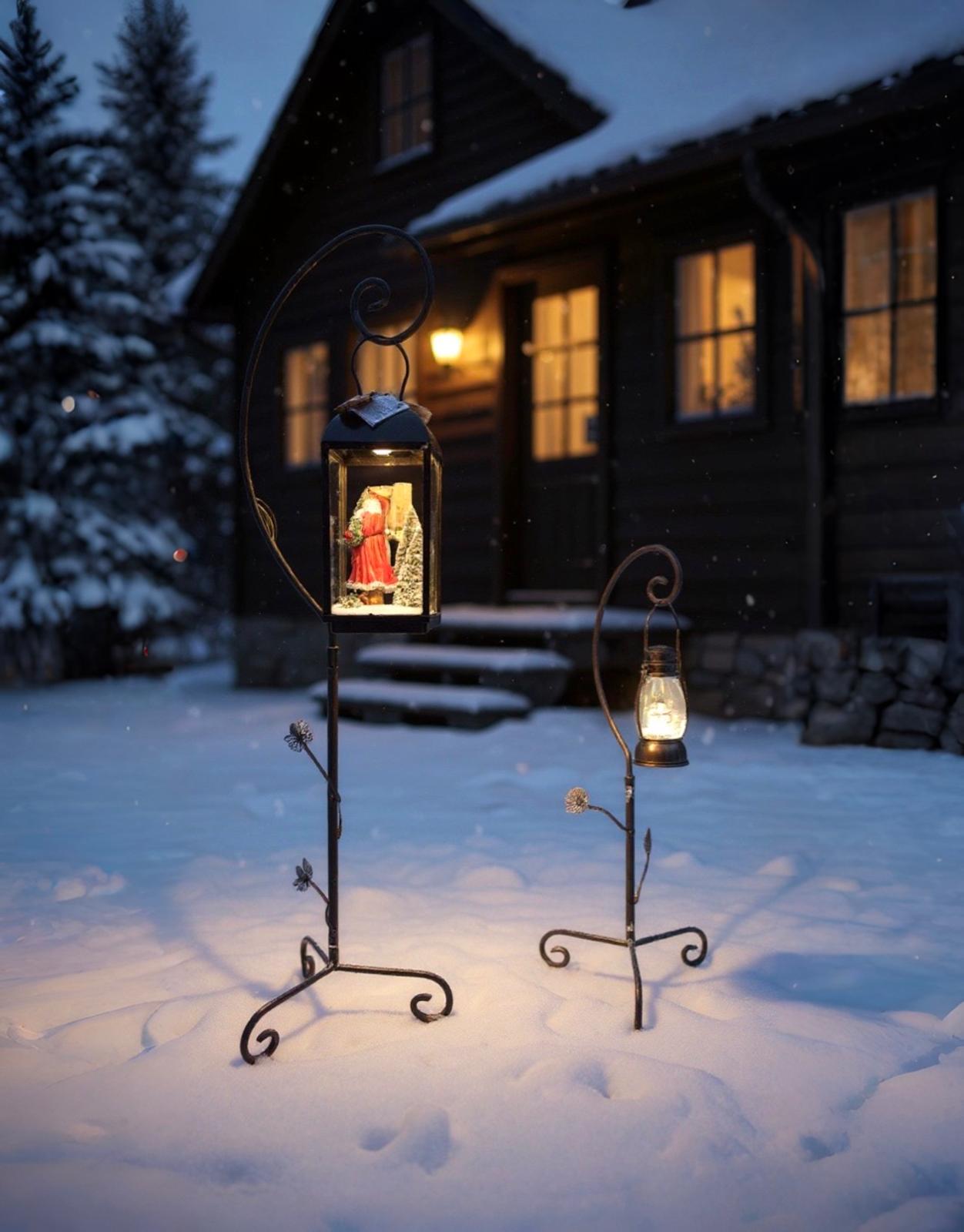 180 cm Yılbaşı Sokak Lambası Ferforje Demir Cam Aksamlı Pilli Işıklı