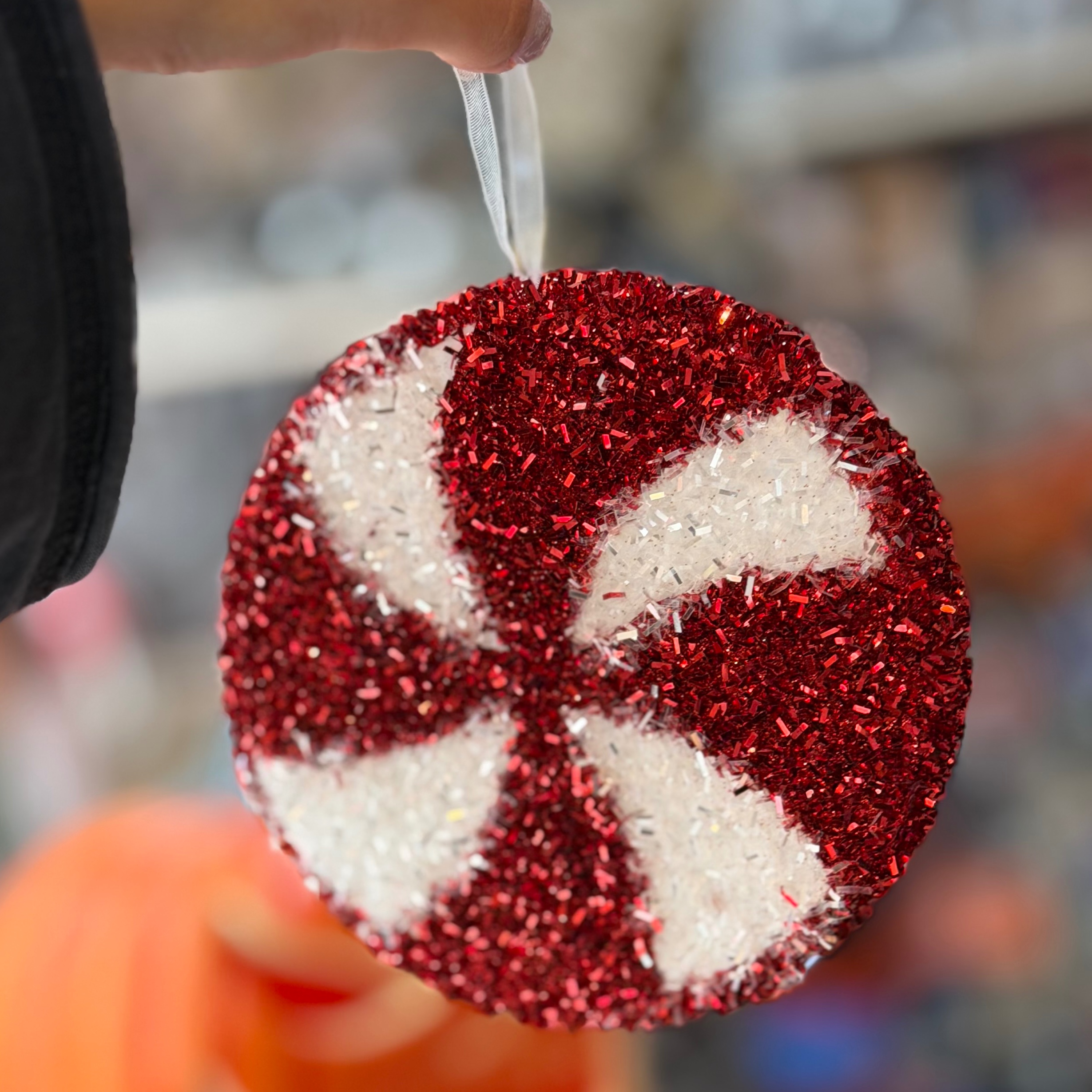 Yılbaşı Ağacı Lolipop Kırmızı Beyaz Yuvarlak Şeker Süs 14 CM