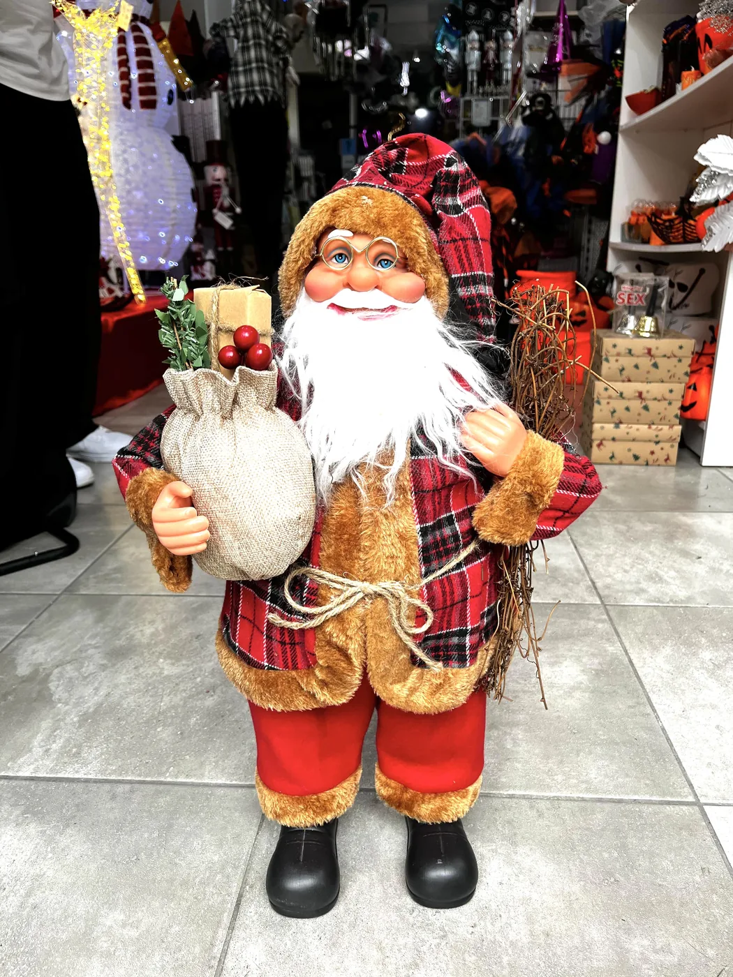 Noel Baba Hediye Paketli Dekor Süs 62 cm