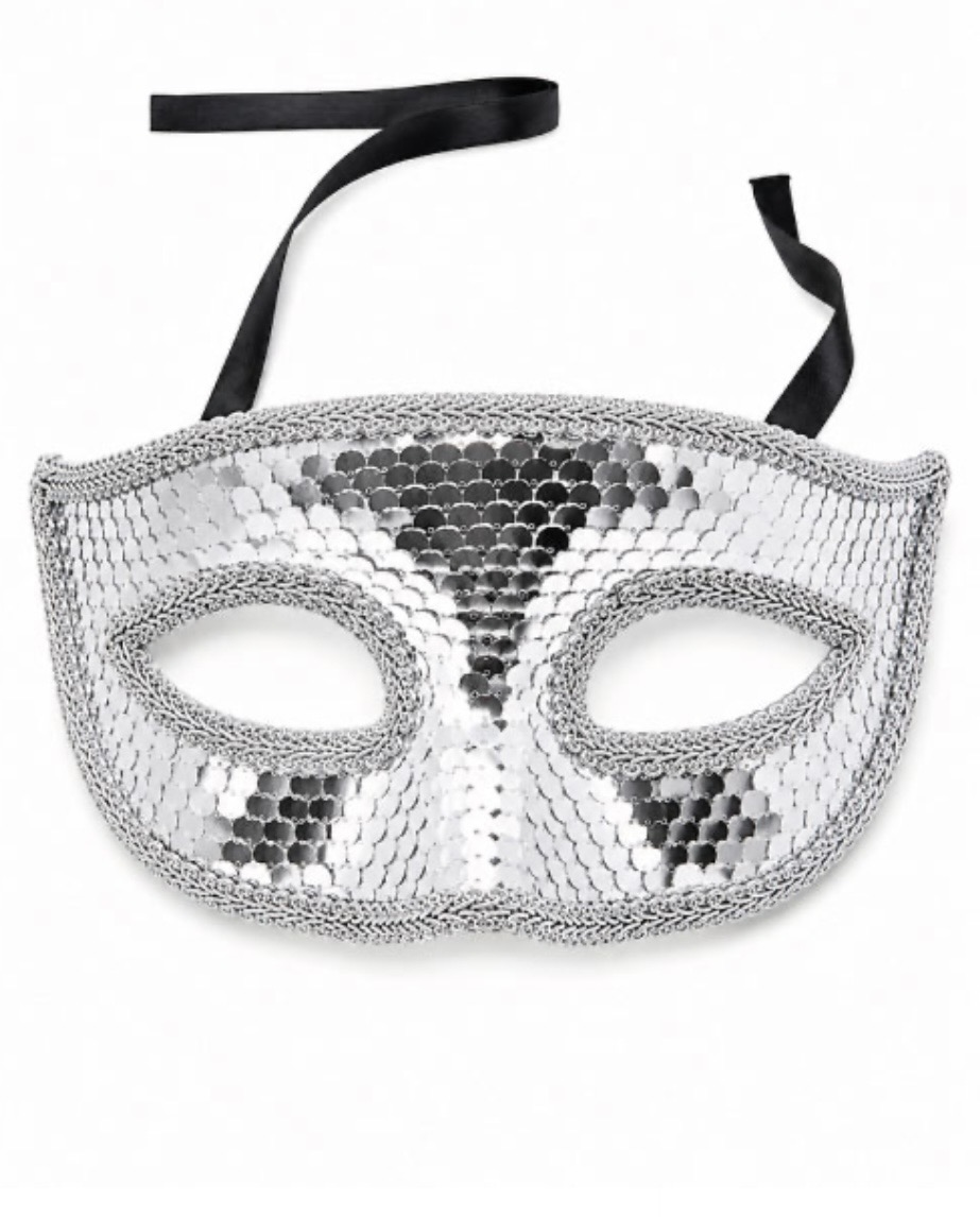 Gümüş Pullu Yarım Yüz Maske – Parlak Parti ve Maskeli Balo Maskesi
