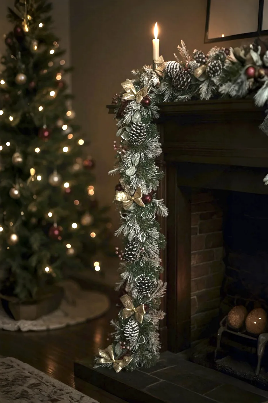 Yılbaşı Hazır Süslenmiş Karlı Garland Dekor 230 CM