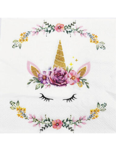 Unicorn Temalı Çiçekli Renkli Peçete – 20 Adet