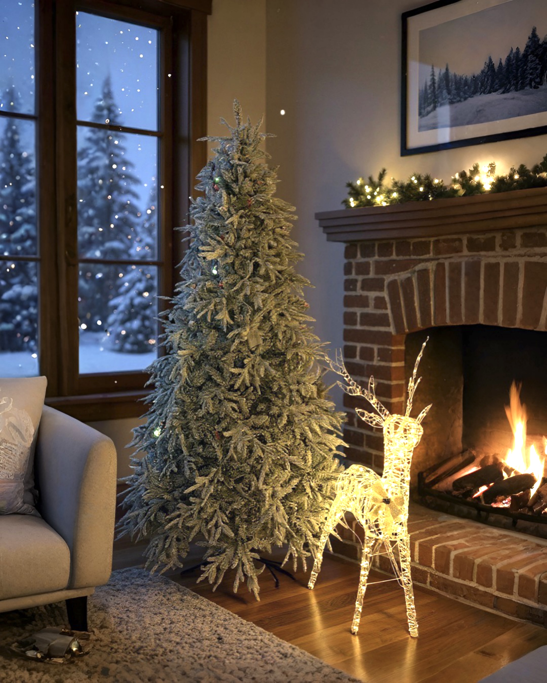 İthal Yılbaşı Ağacı Kendinden Karlı Ve led Işıklı 180 CM