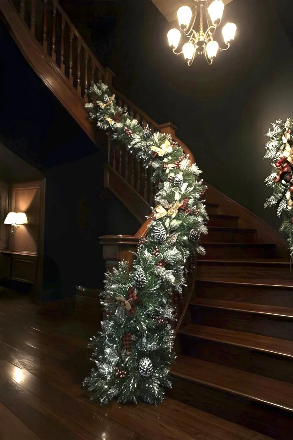 Yeşil Karlı Garland Dekor Süs Hazır Süslenmiş 230*25 CM