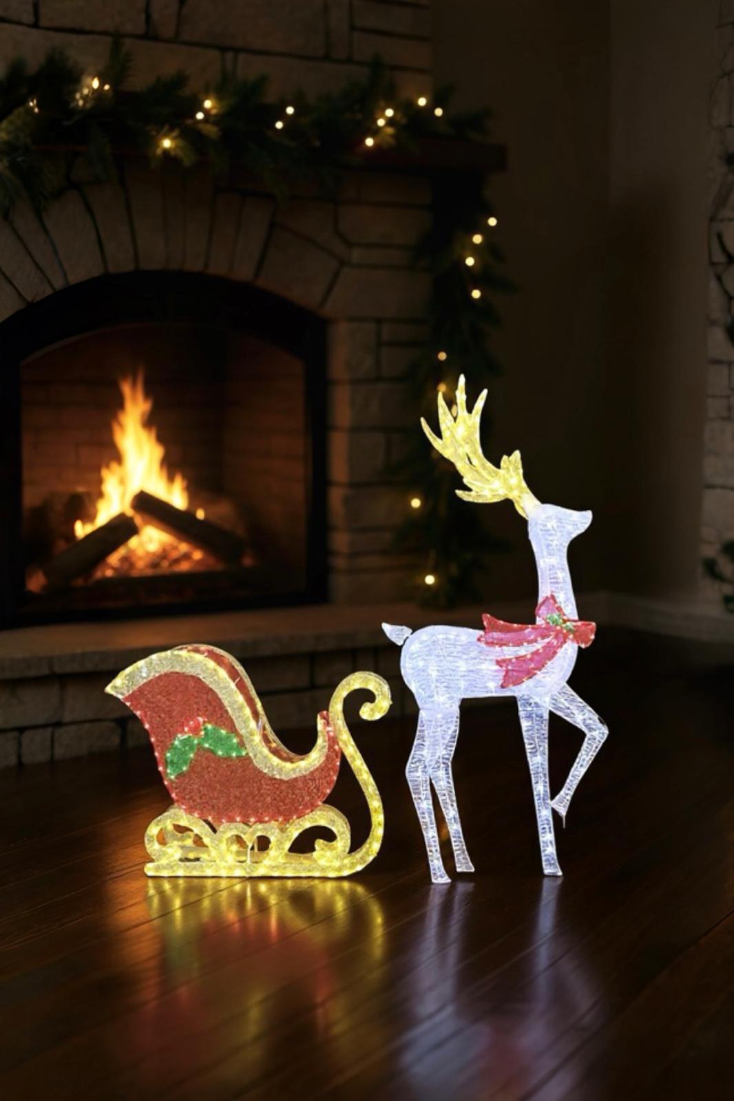 Beyaz Geyik Figürlü Led Işıklı Gece Lambası Dekoratif Aydınlatma