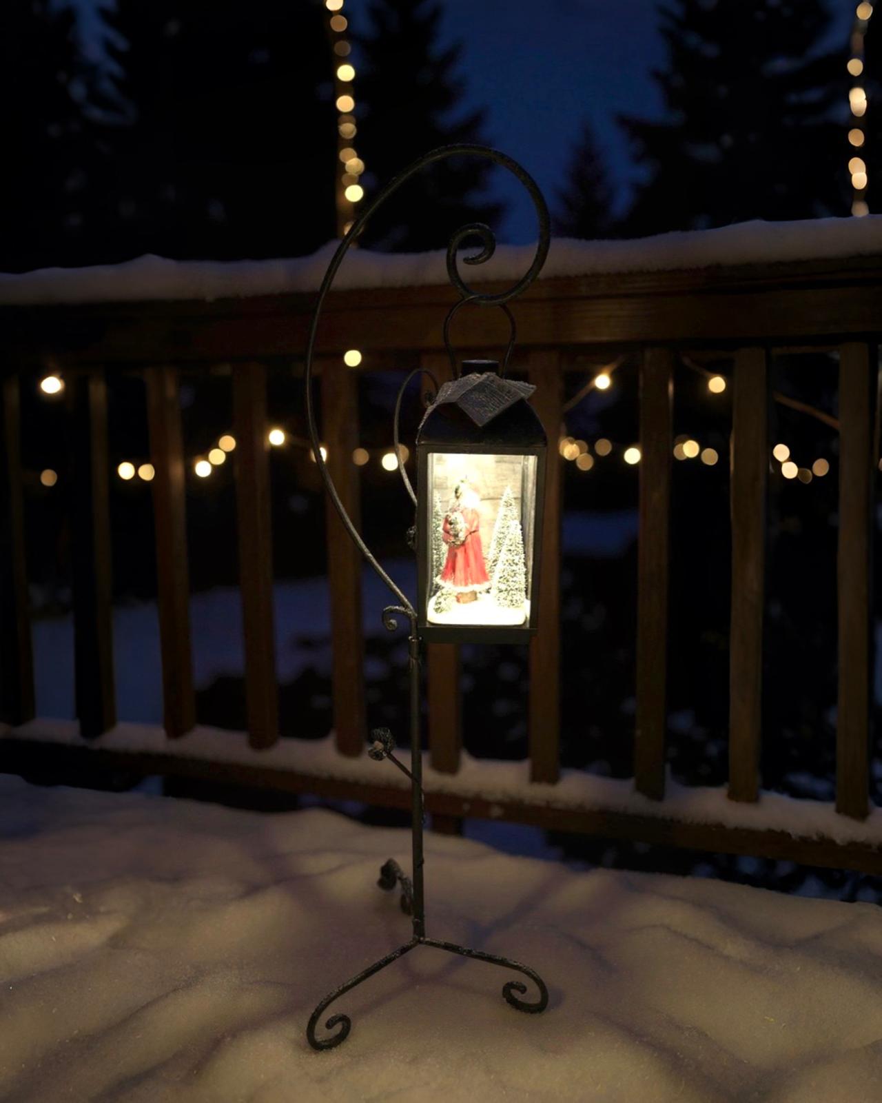 180 cm Yılbaşı Sokak Lambası Ferforje Demir Cam Aksamlı Pilli Işıklı