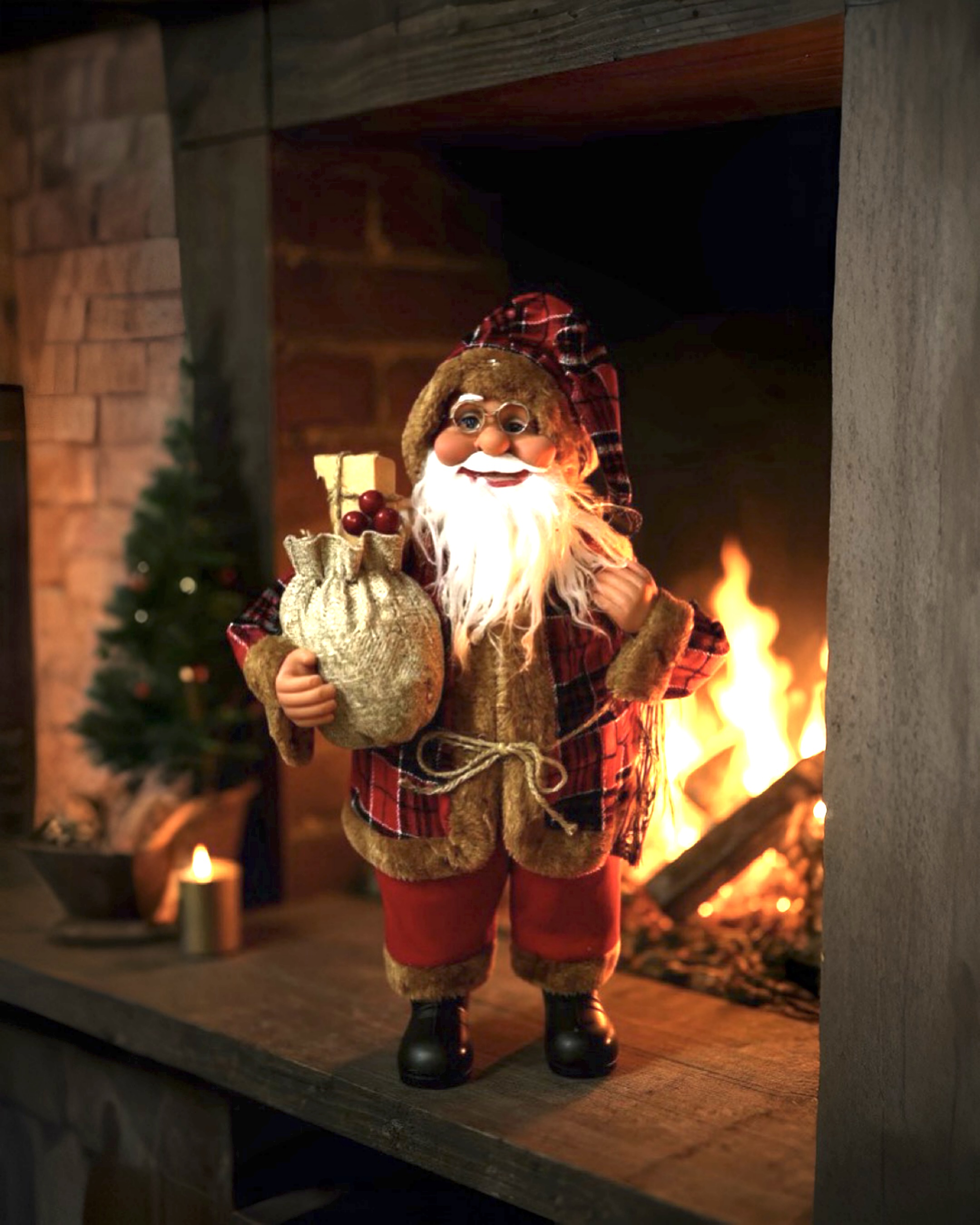 Noel Baba Hediye Paketli Dekor Süs 62 cm