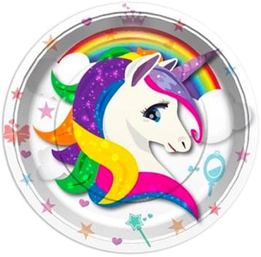 Unicorn Rainbow Karton Tabak 23 Cm 8li