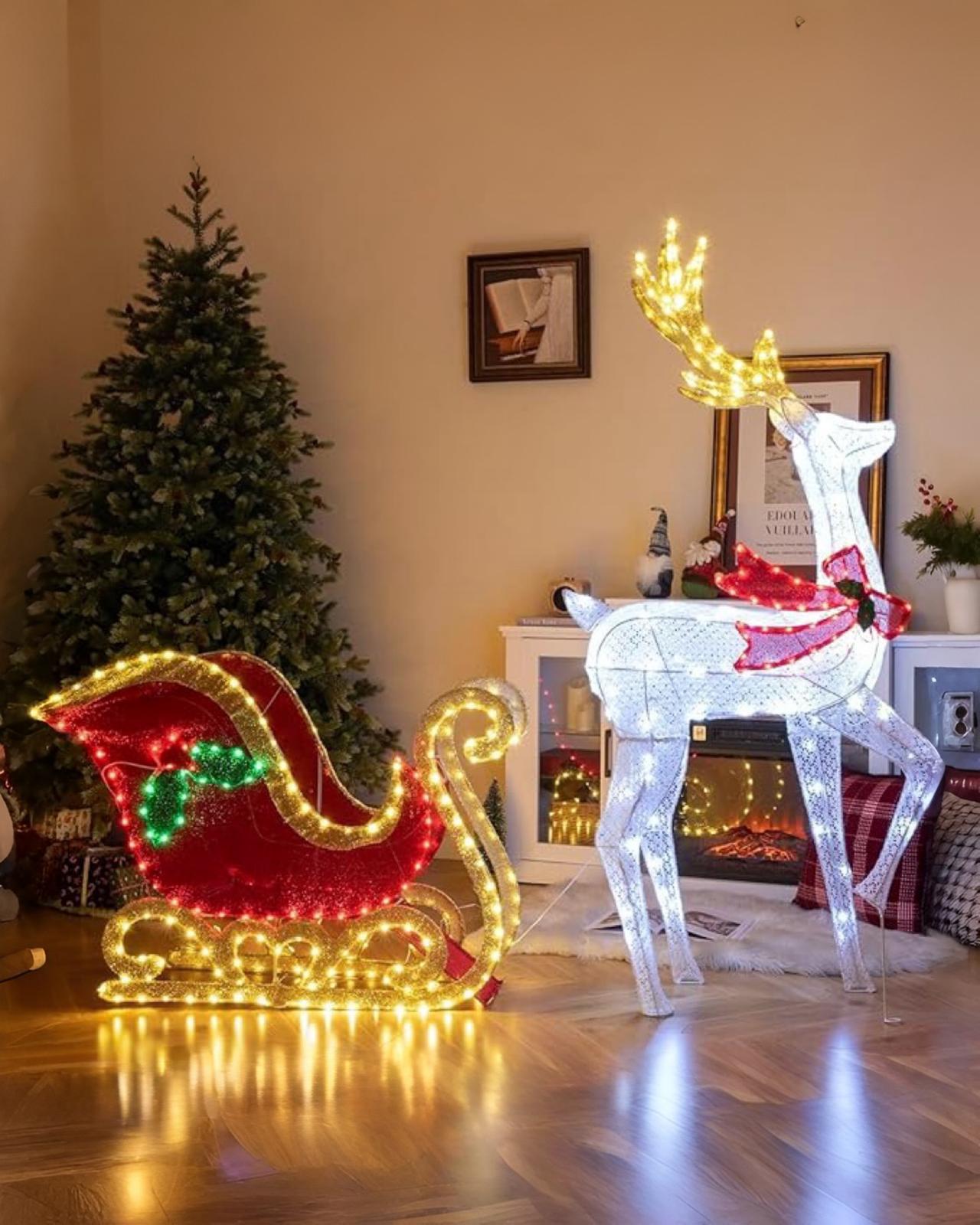 Beyaz Geyik Figürlü Led Işıklı Gece Lambası Dekoratif Aydınlatma