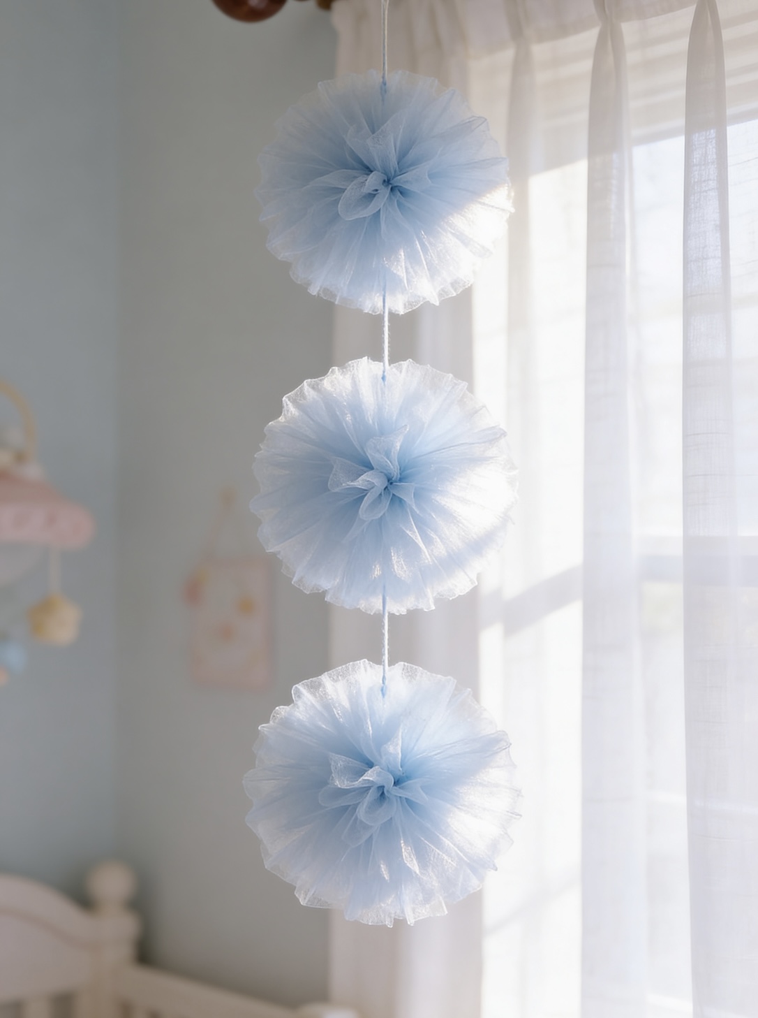 3lü Tül Ponpon Süs Asılabilir Dekoratif Parti Süsü