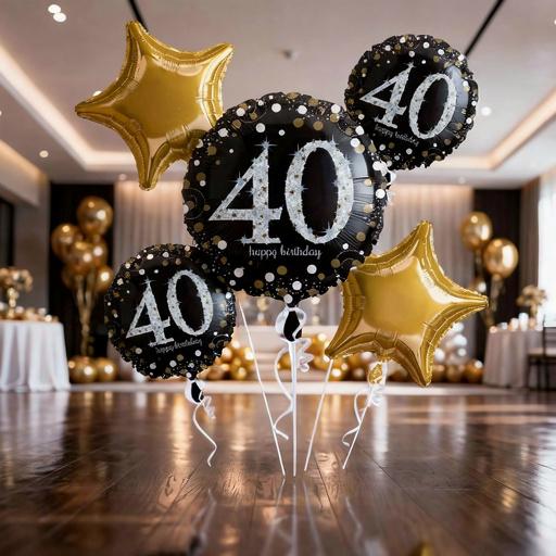 40 Yaş  Balon Demeti | Şişirilmiş Uçan Folyo Balon Buketi – İstanbul İçi Teslimat