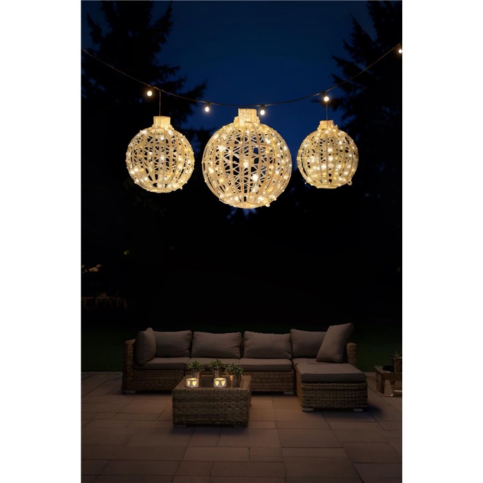 Led Işıklı Üçlü Dekor Top Süs 60 cm, 49 cm, 38 cm