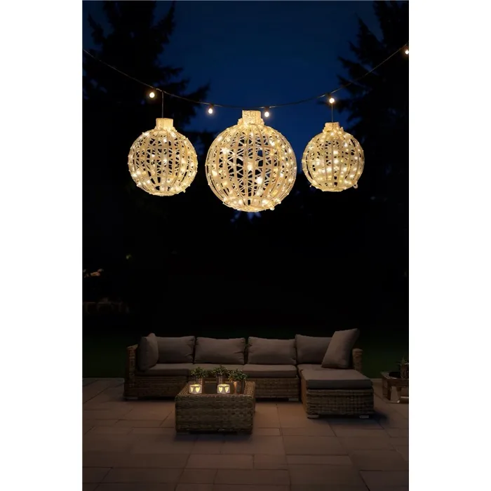 Led Işıklı Üçlü Dekor Top Süs 60 cm, 49 cm, 38 cm
