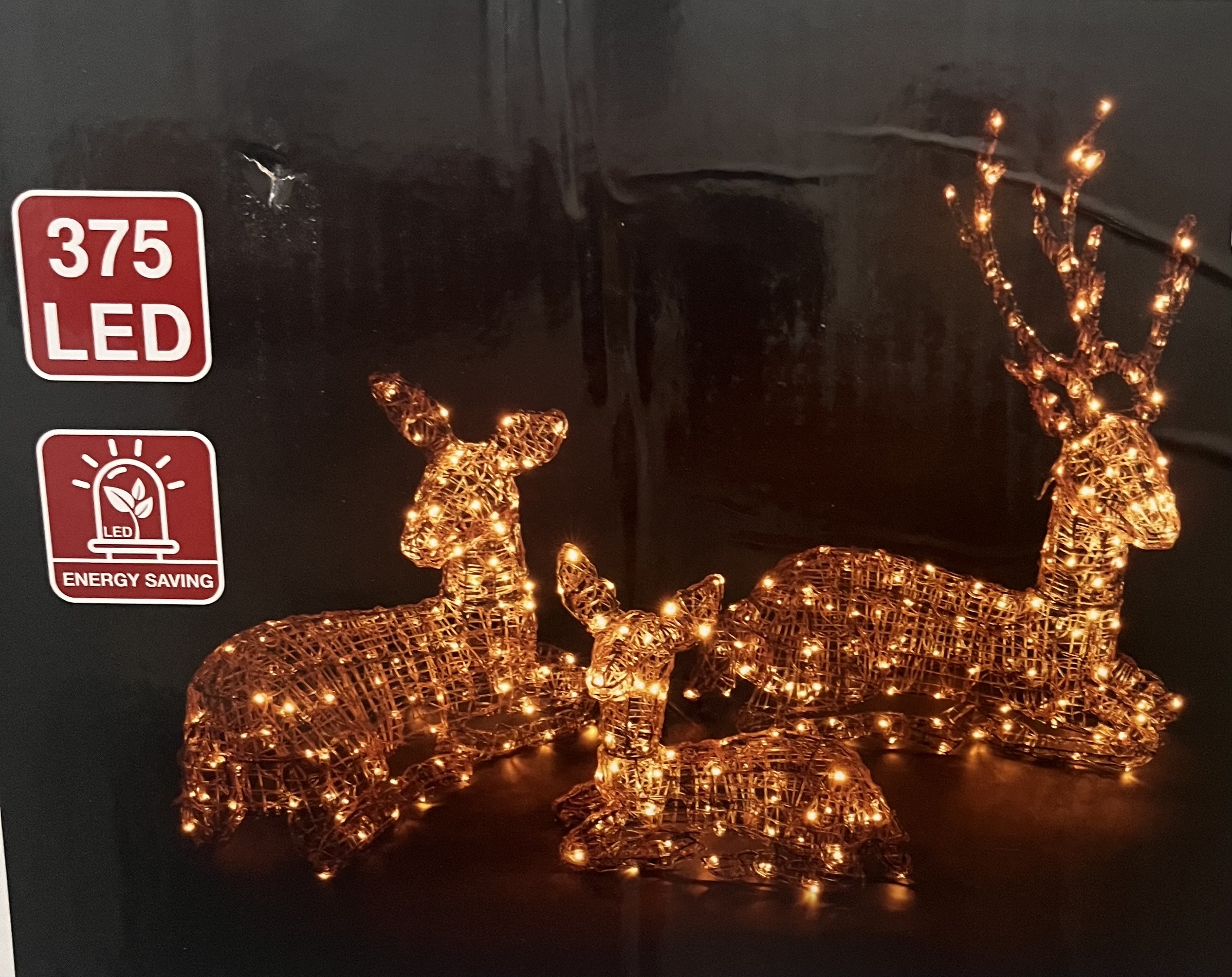 Yılbaşı 3’lü Geyik Ailesi – 375 LED – Gün Işığı | Işıklı Dekor