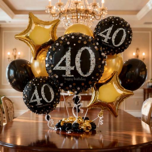 40 Yaş  Balon Demeti | Şişirilmiş Uçan Folyo Balon Buketi – İstanbul İçi Teslimat