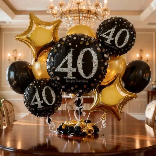 40 Yaş  Balon Demeti | Şişirilmiş Uçan Folyo Balon Buketi – İstanbul İçi Teslimat