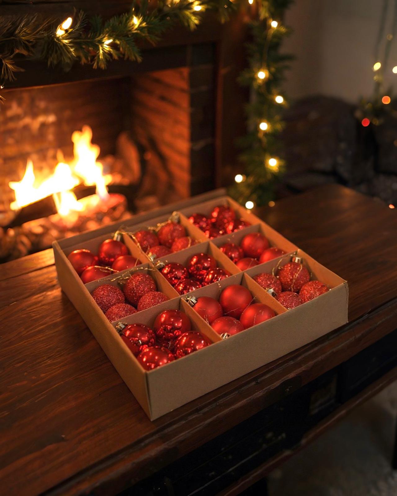 Yılbaşı Ağacı Kırmızı Karışık Top Süs 72 li