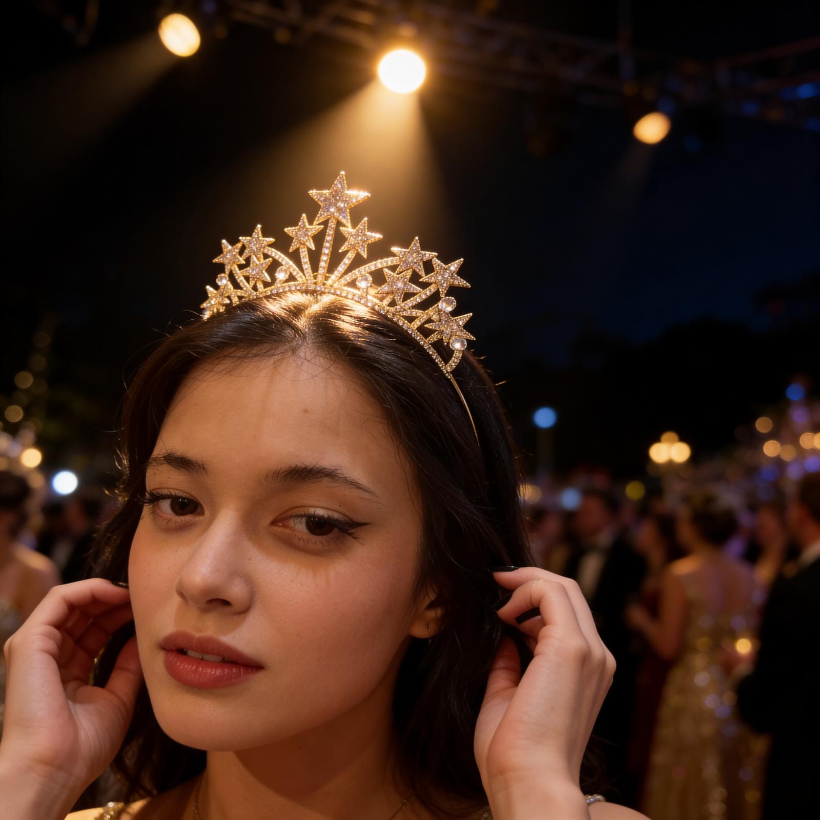 Kristal Taşlı Yıldızlı Metal Taç