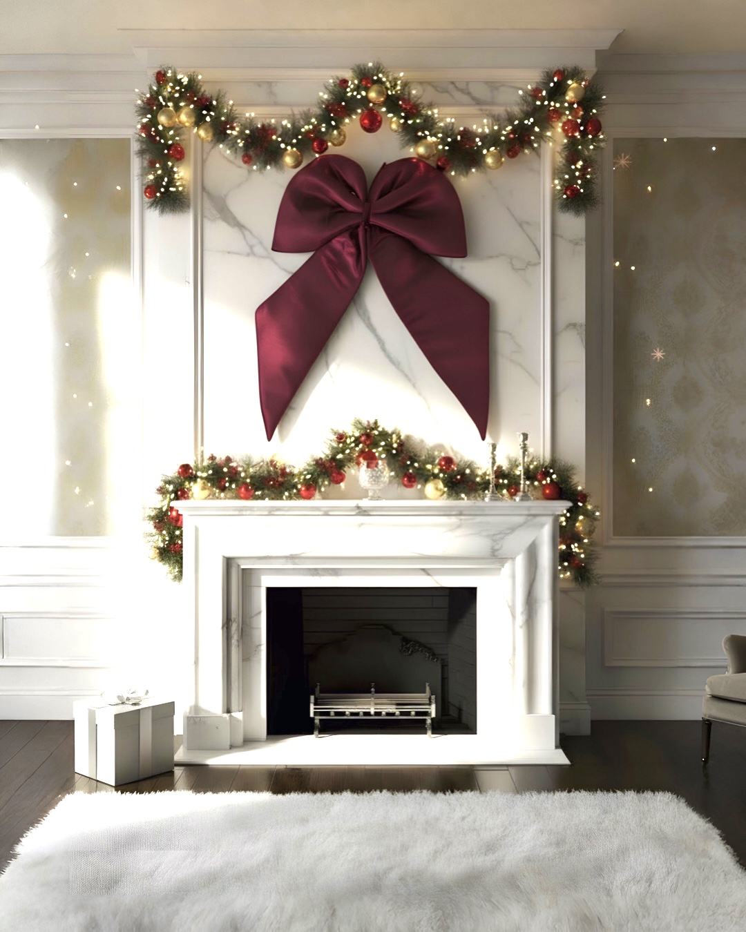 Yılbaşı Bordo Kadife Fiyonk Kurdele Süs 50X35 cm