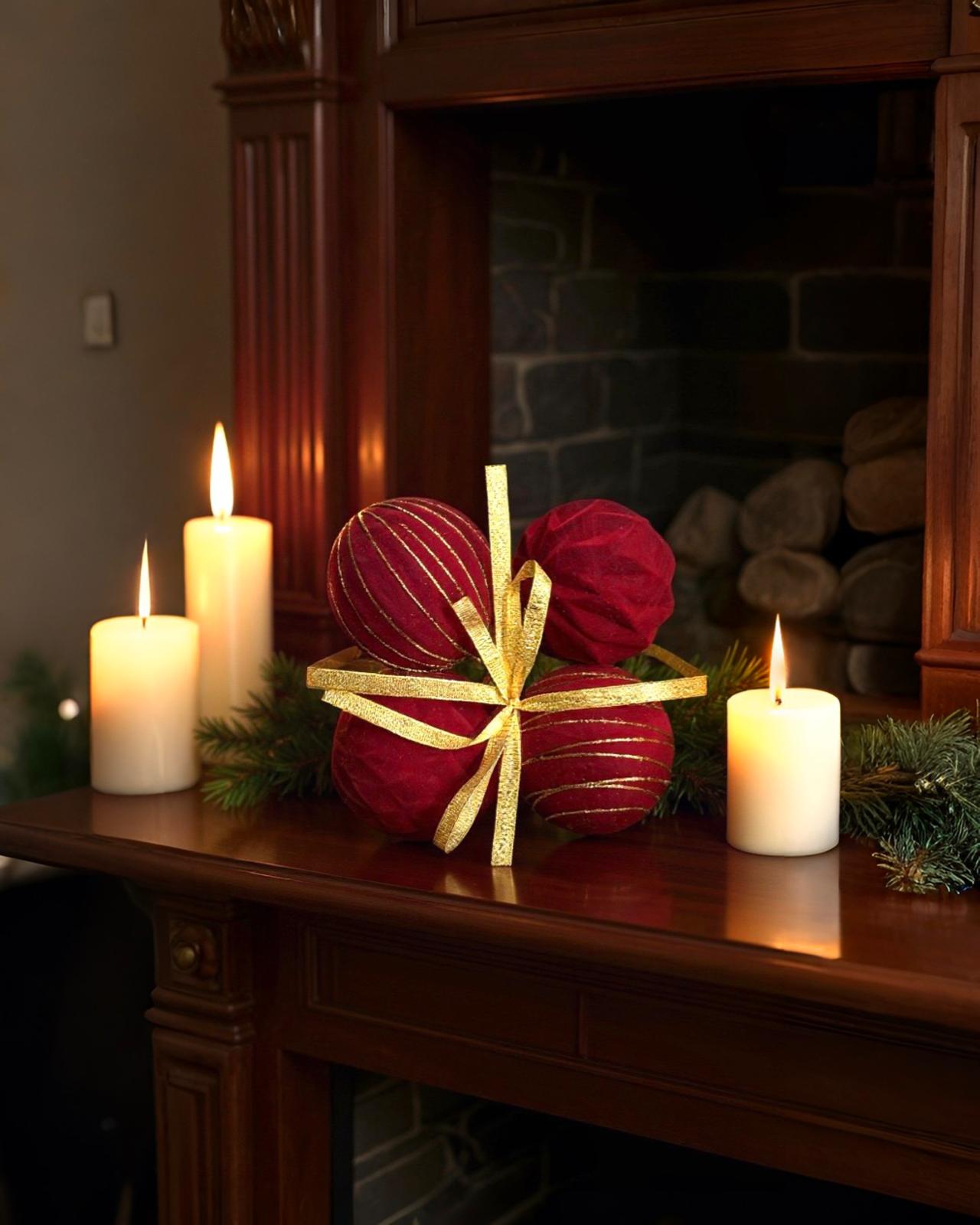 Yılbaşı Ağacı Kadife Desenli SüsTop 4 lü 10 CM