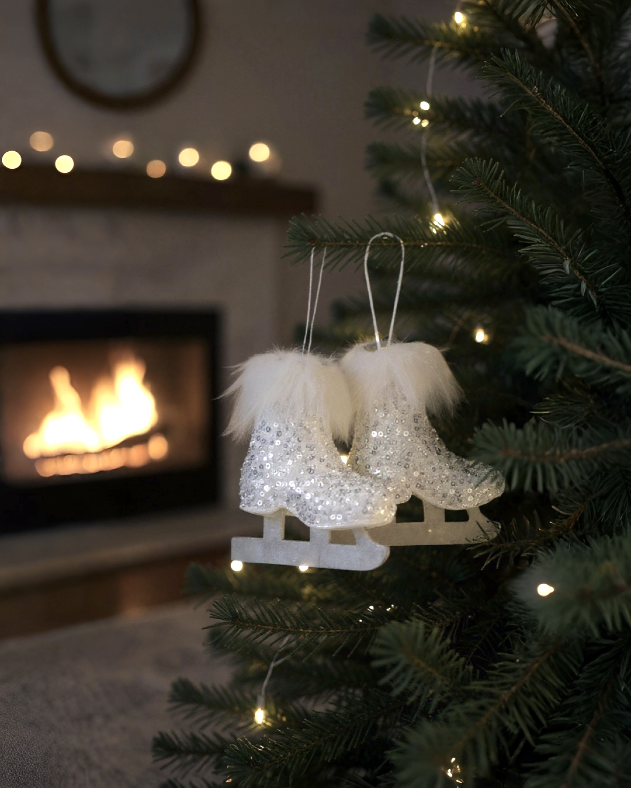 Yılbaşı Ağacı 3lü Paten Süs Beyaz