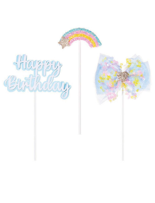 Happy Birthday Tüllü Gökkuşağı Temalı  Pasta Üstü