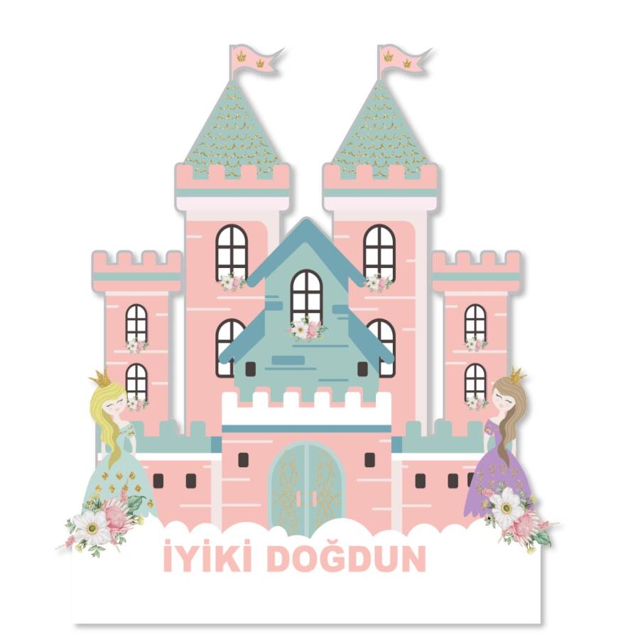 Dekoratif Kişiye Özel Ayaklı Pano Seti Şatolu Prenses 3 Parça