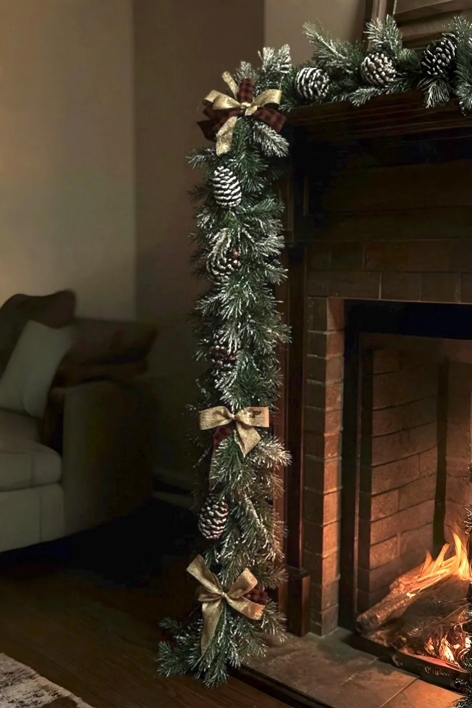 Yeşil Karlı Garland Dekor Süs Hazır Süslenmiş 230*25 CM