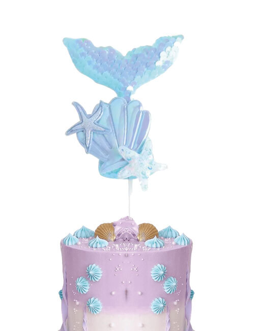 Deniz Kızı Kuyruğu ve Deniz Kabuğu Detaylı Pasta Üstü Süs (Lila – Mavi)